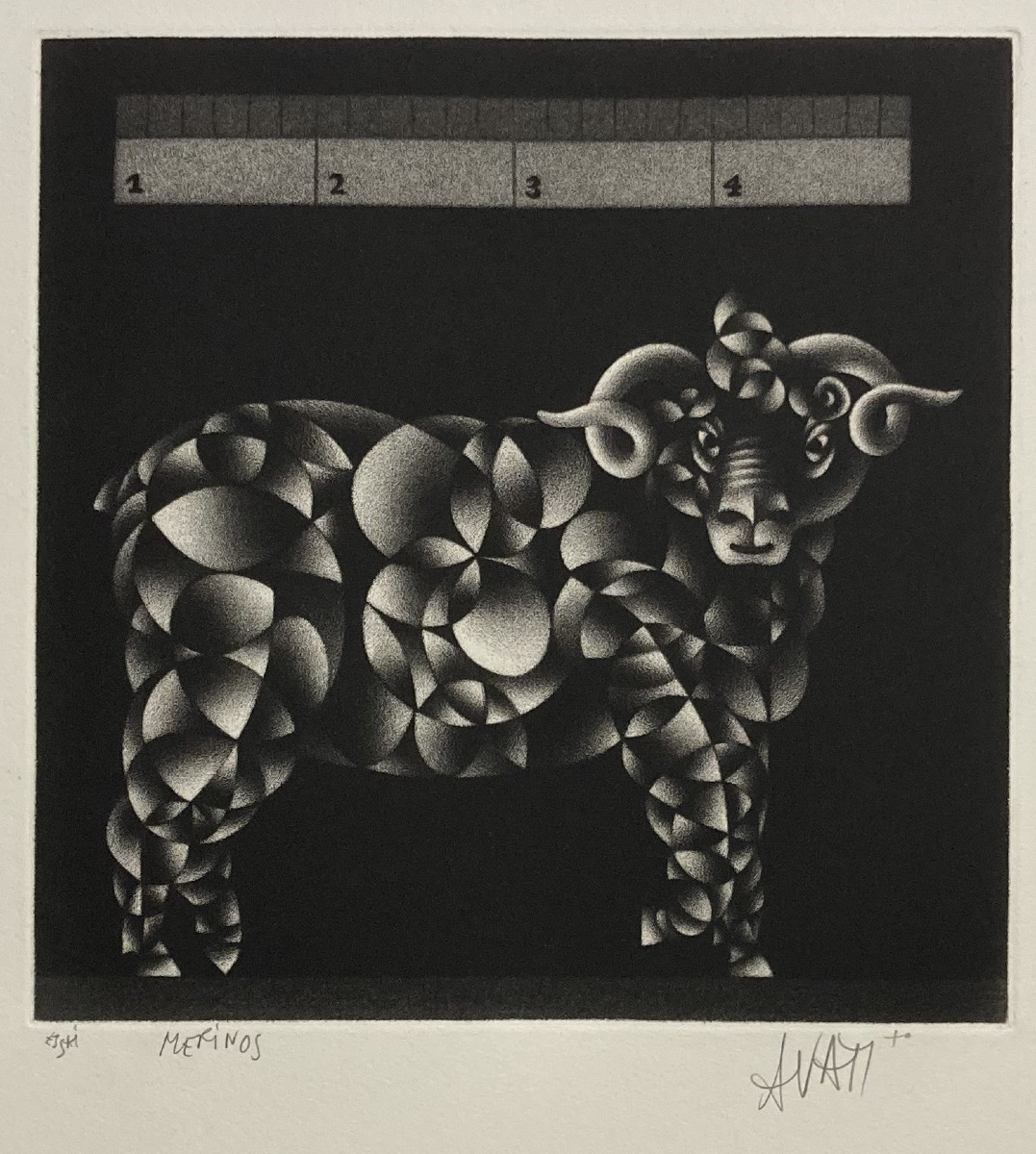 Mario AVATI (1921-2009), Merinos, Manière noire, 1970