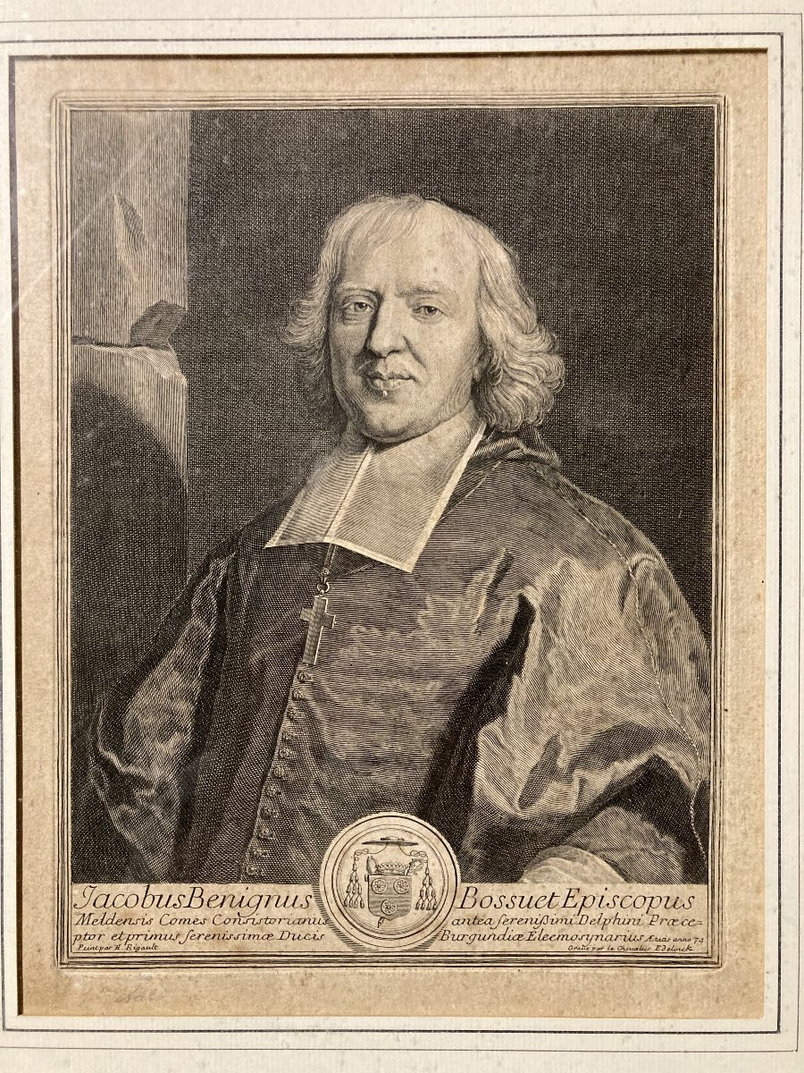 Gérard Edelinck (1640 - 1707), Portrait Of The Theologian Bossuet, Burin Print, 1701-photo-2