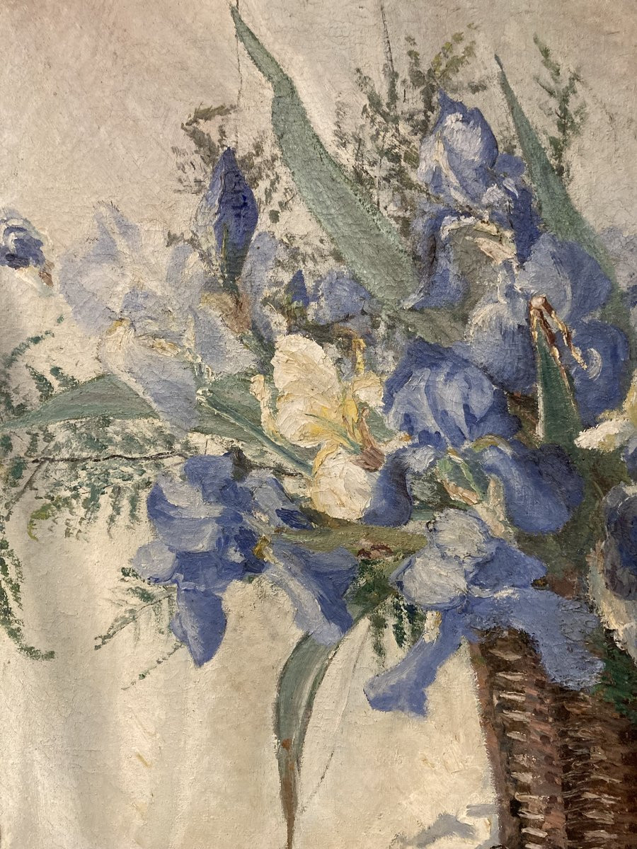 Georges Prestat (1911-1994), Bouquet Of Irises, Oil On Canvas, 1946-photo-6