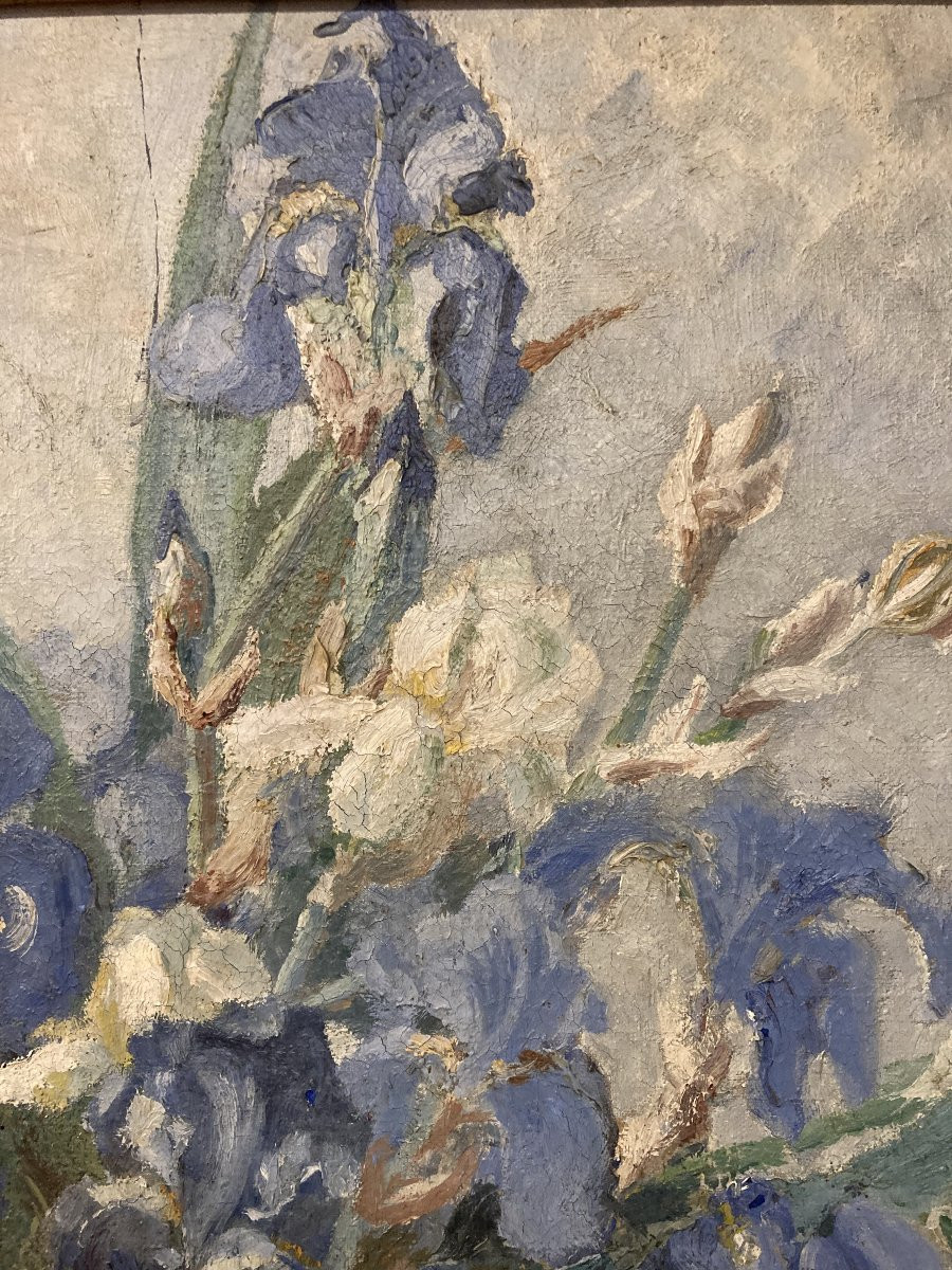 Georges Prestat (1911-1994), Bouquet Of Irises, Oil On Canvas, 1946-photo-7