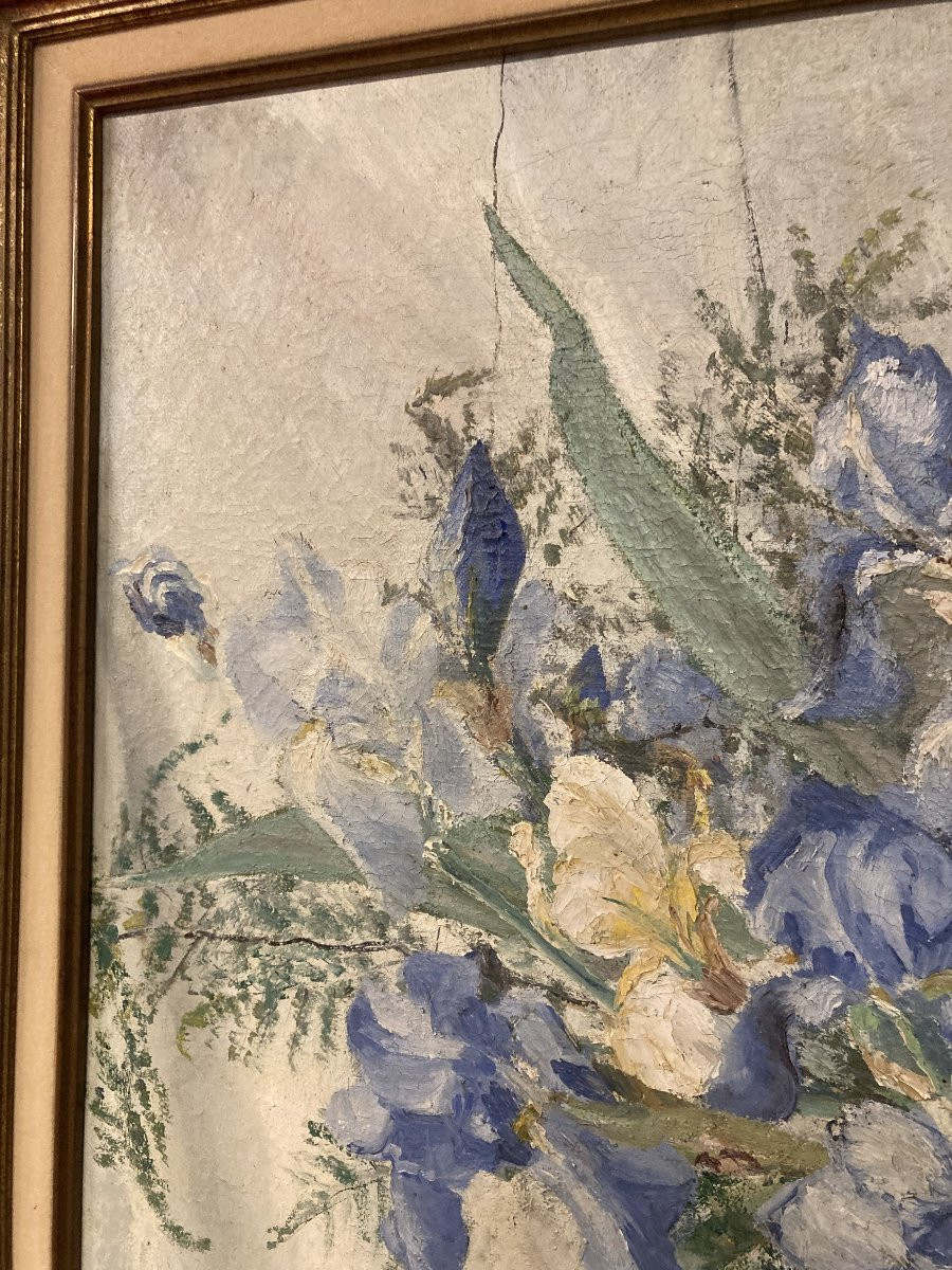 Georges Prestat (1911-1994), Bouquet Of Irises, Oil On Canvas, 1946-photo-8