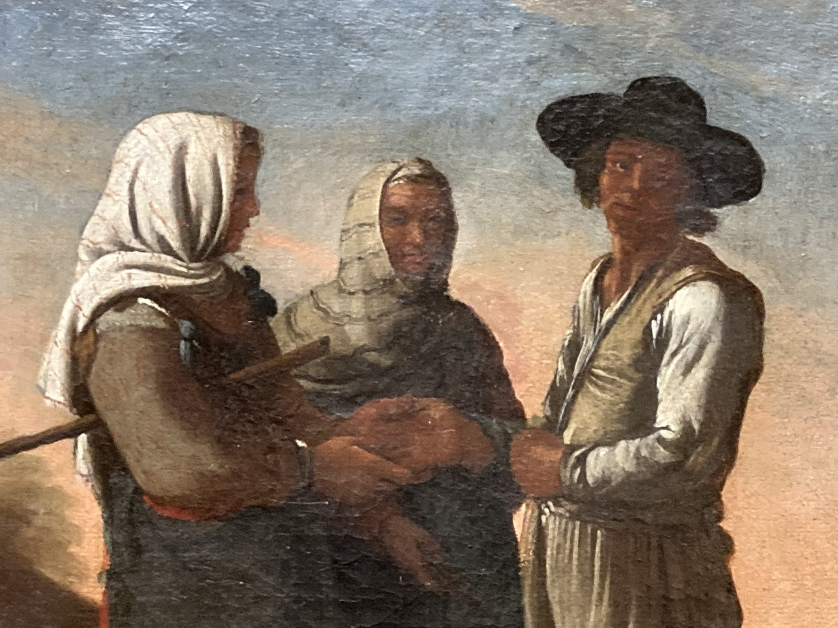 Peasant Scene, 18th Century French School, Framed Oil On Canvas-photo-2