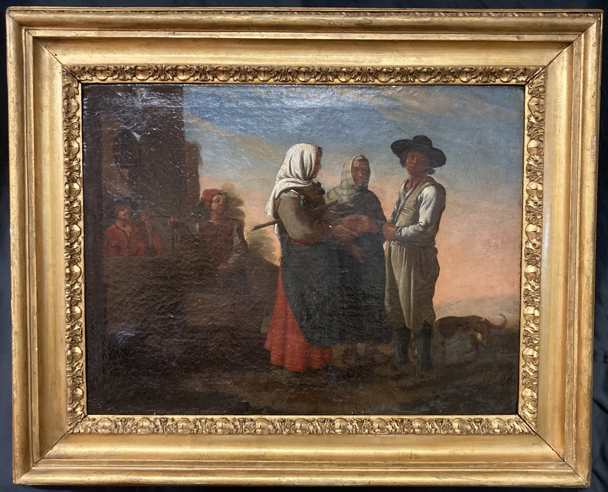 Peasant Scene, 18th Century French School, Framed Oil On Canvas