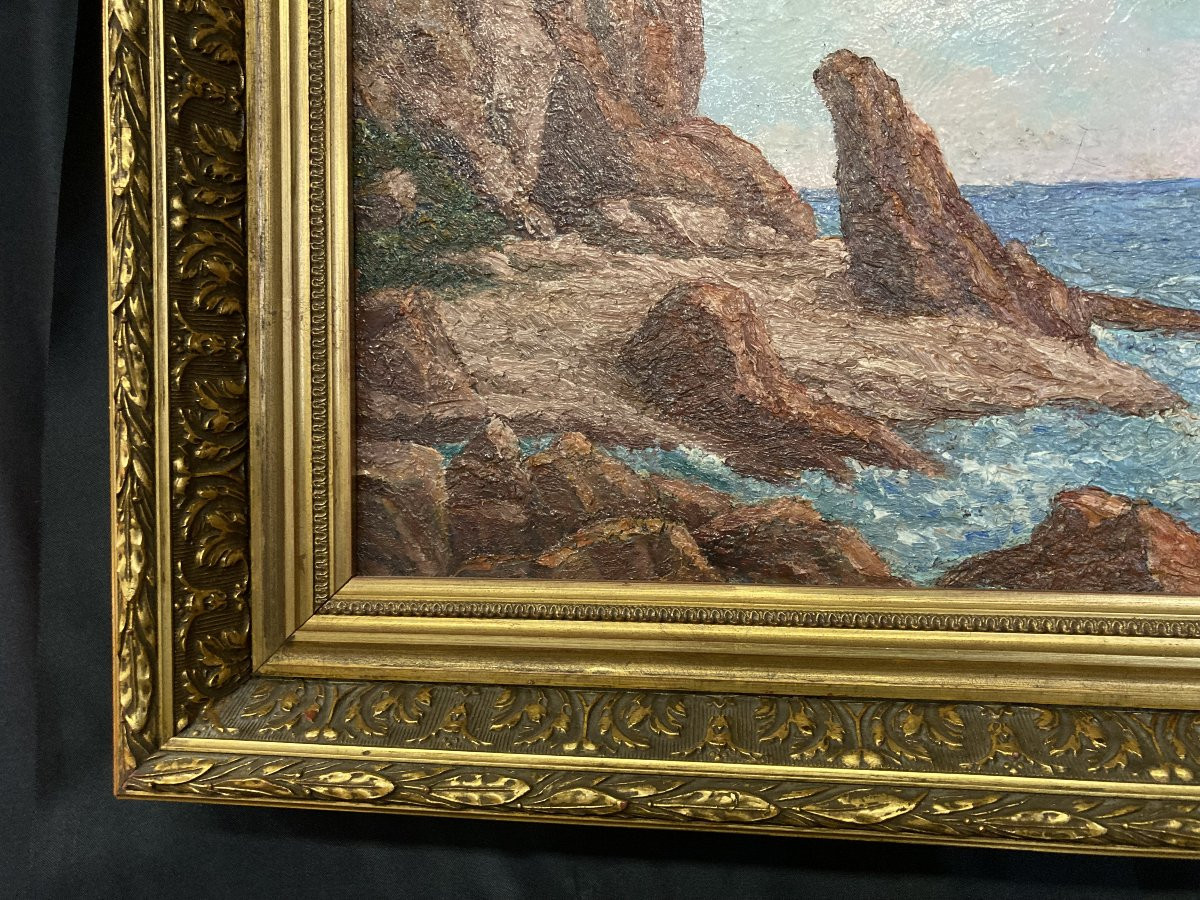 French School Of The 20th Century, Mediterranean Seascape, Oil On Canvas Signed-photo-1