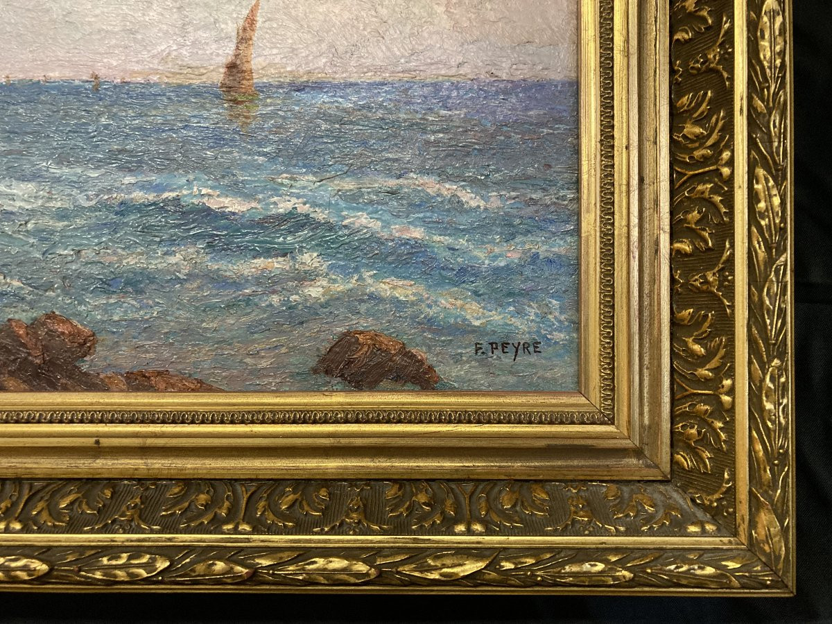 French School Of The 20th Century, Mediterranean Seascape, Oil On Canvas Signed-photo-3