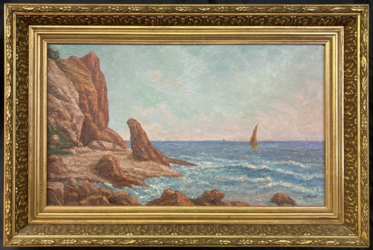 French School Of The 20th Century, Mediterranean Seascape, Oil On Canvas Signed