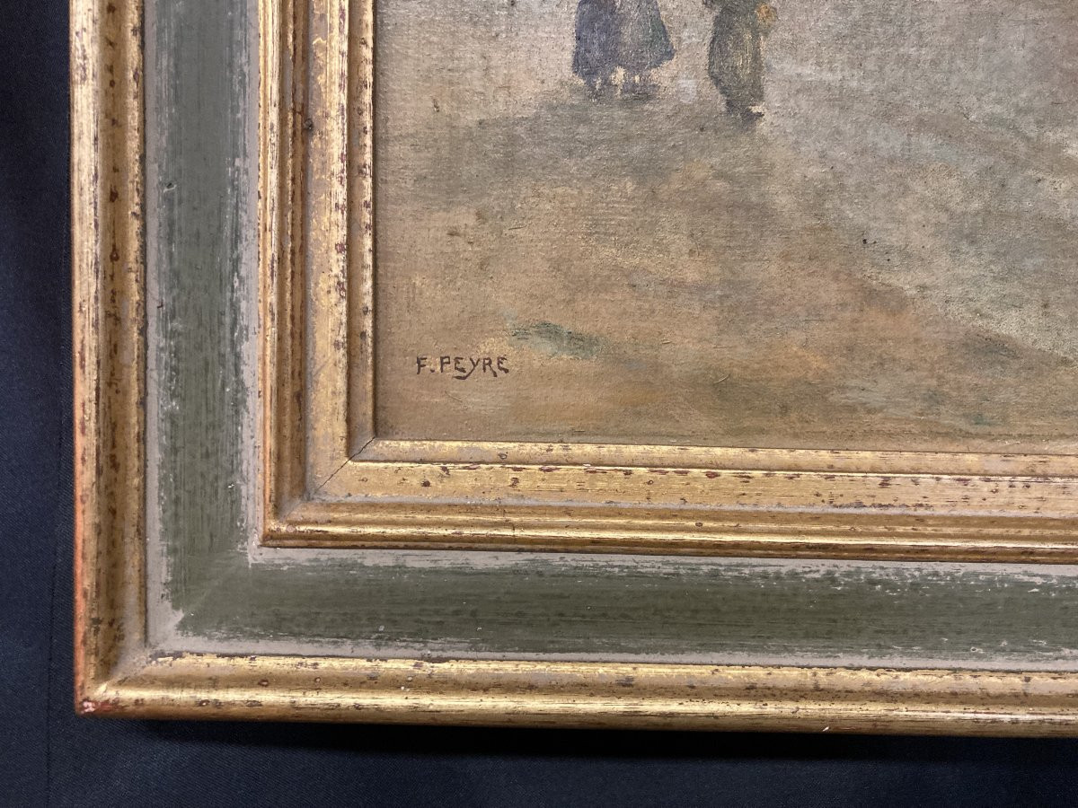 École Française du XXe siècle, Marine au coucher de soleil, huile sur toile signée-photo-1