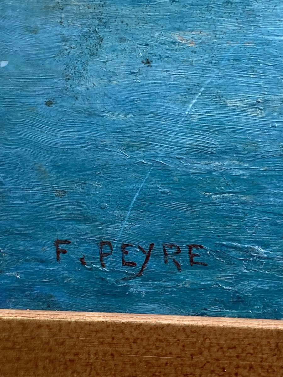 École Française du XXe siècle, Bord de mer Méditerranéen, huile sur panneau signée-photo-2
