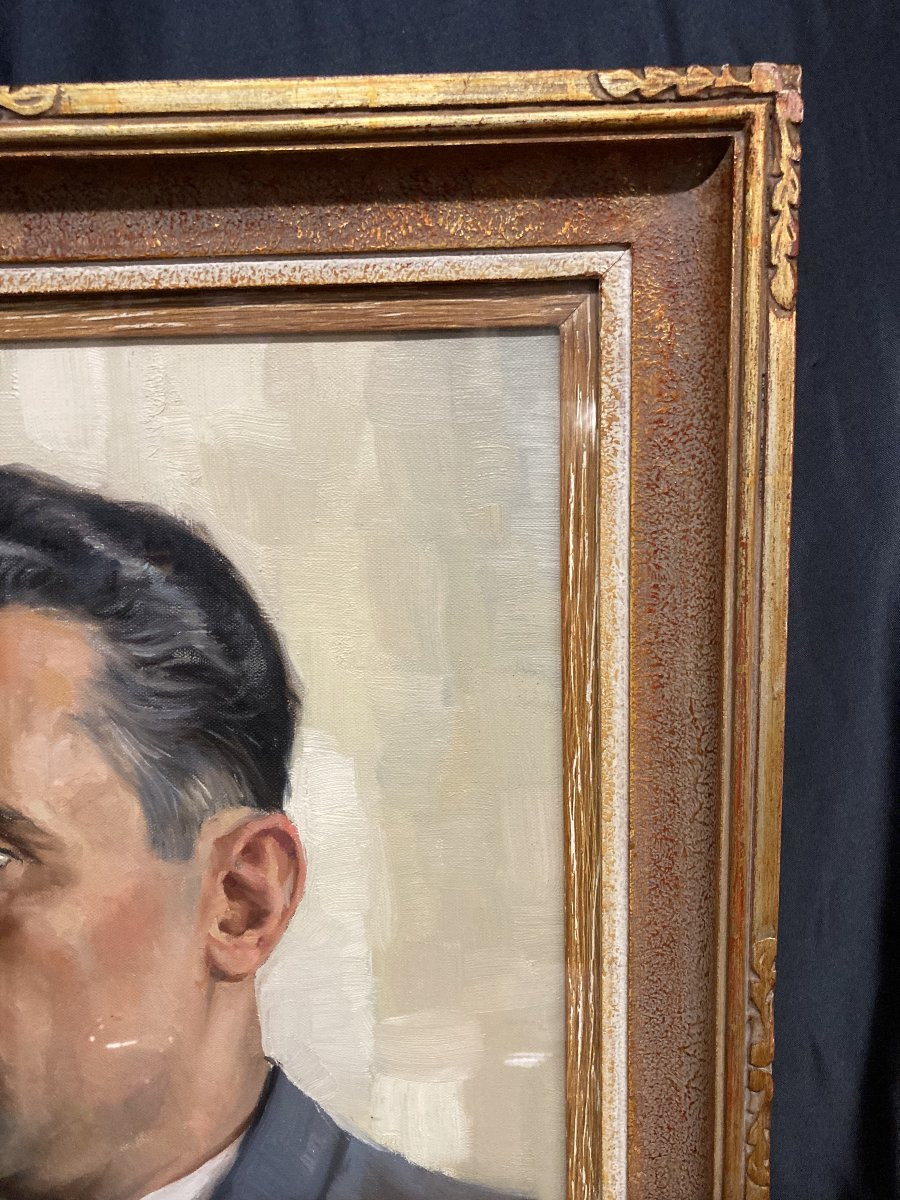 Aimé Van Belleghem (1922-1996), Portrait Of René Brondel, Framed Oil On Canvas-photo-3
