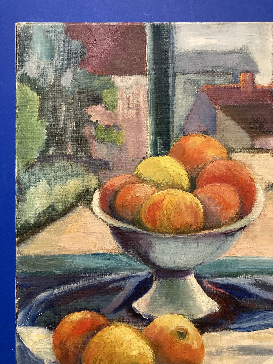 French School 20th Century "in Front Of The Window" Fauvist Still Life Signed Leray, Oil On Canvas-photo-4