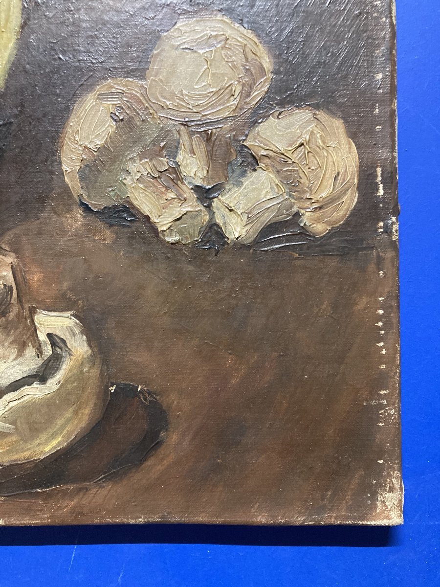Georges Robert Soultz (1912-1979), Still Life With Mushrooms And Apples, Oil On Canvas-photo-1