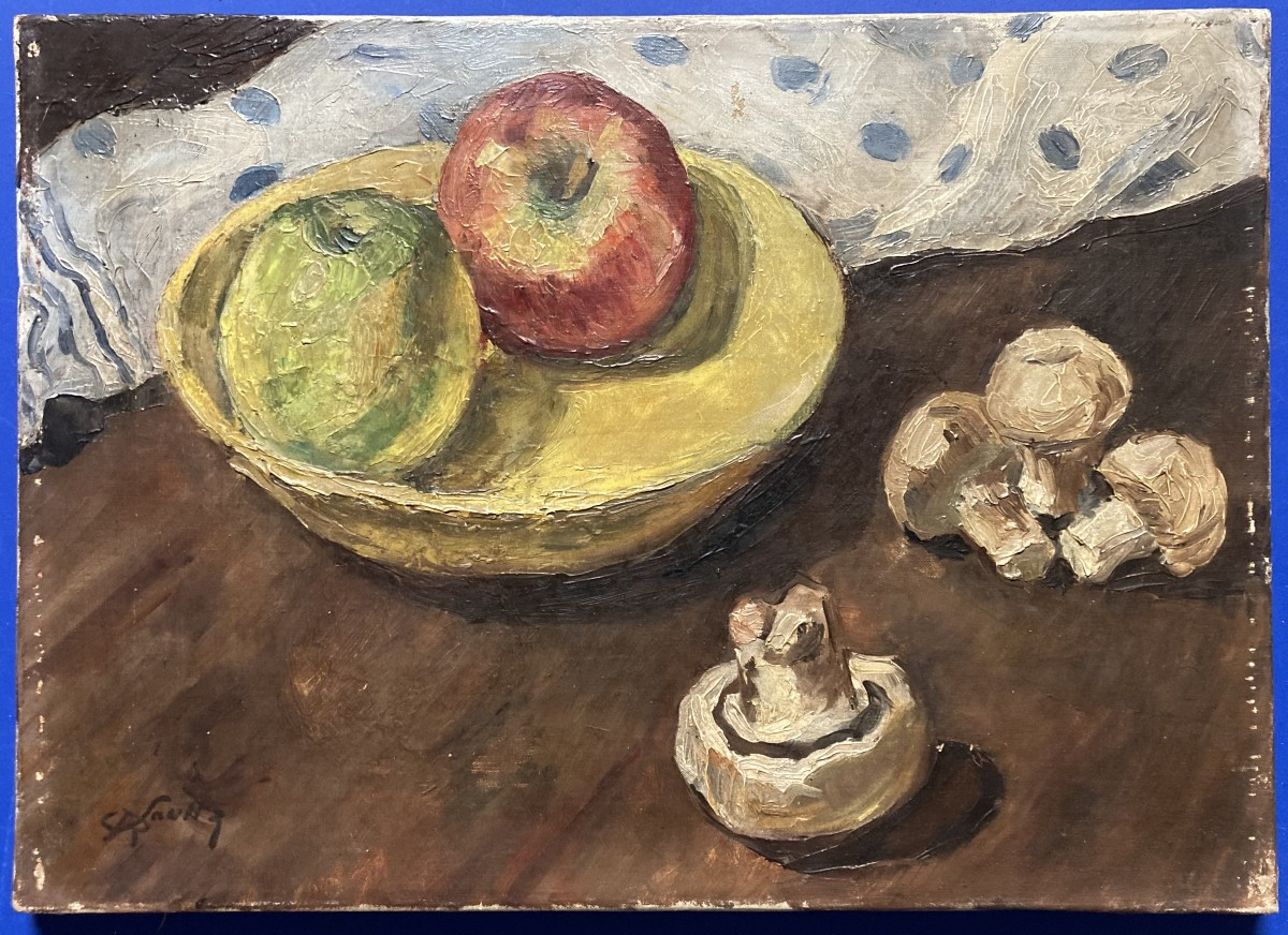 Georges Robert Soultz (1912-1979), Still Life With Mushrooms And Apples, Oil On Canvas