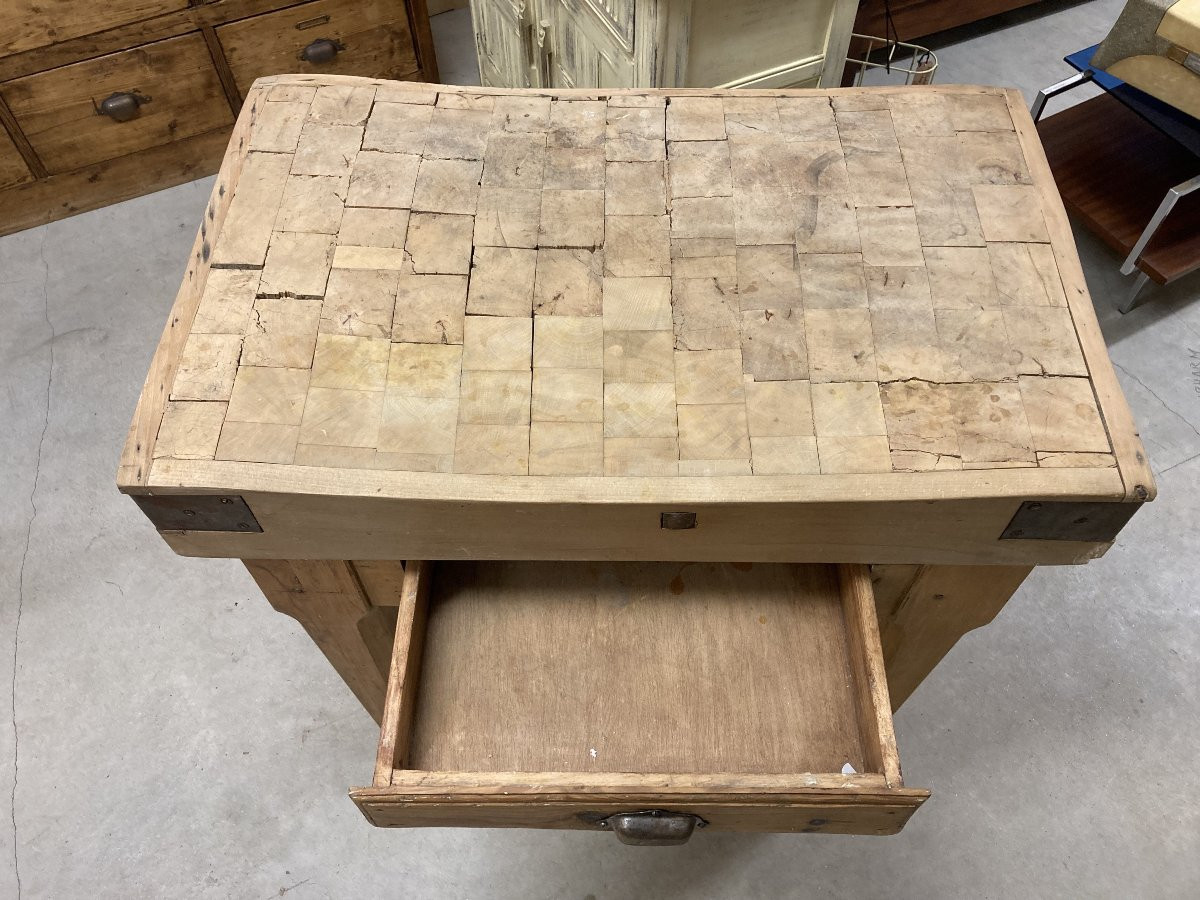 Billot de boucher en hêtre massif pieds octogonaux-photo-1