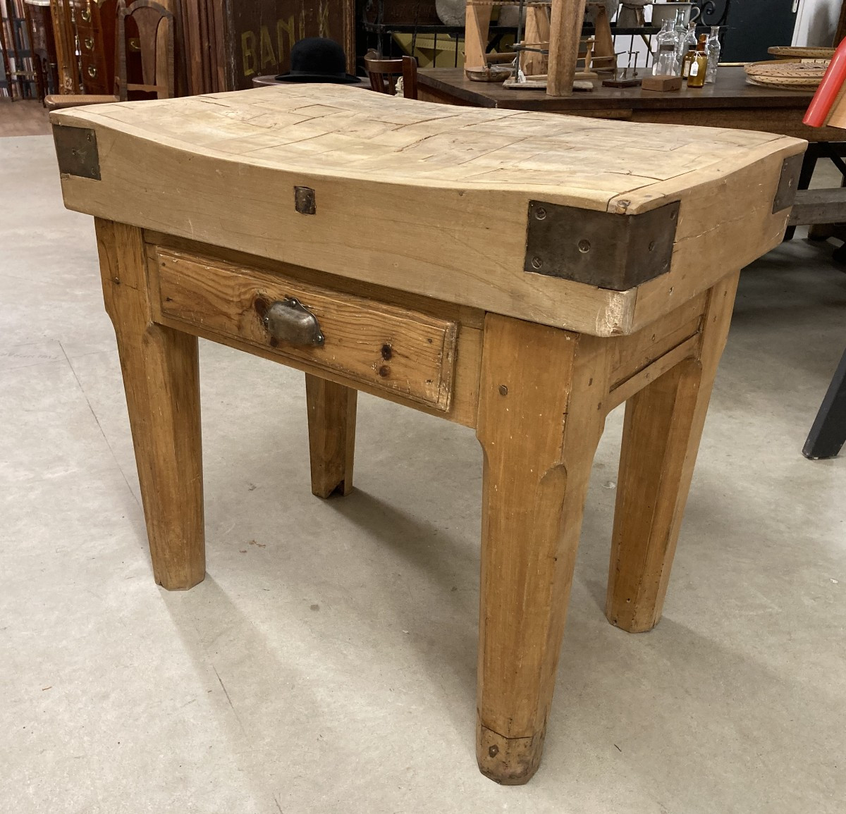 Billot de boucher en hêtre massif pieds octogonaux