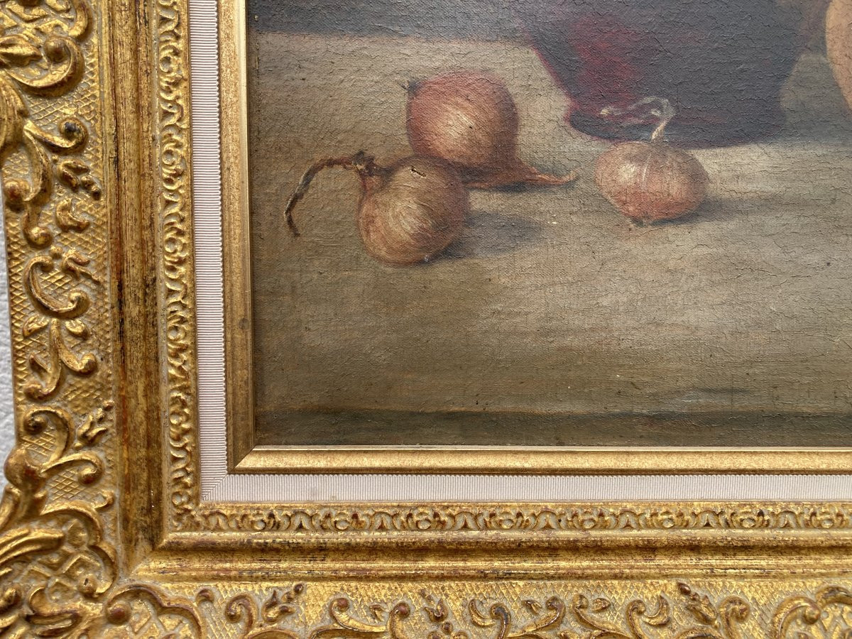 École Française, Nature morte à la Courge et au broc, Huile sur toile encadrée-photo-1