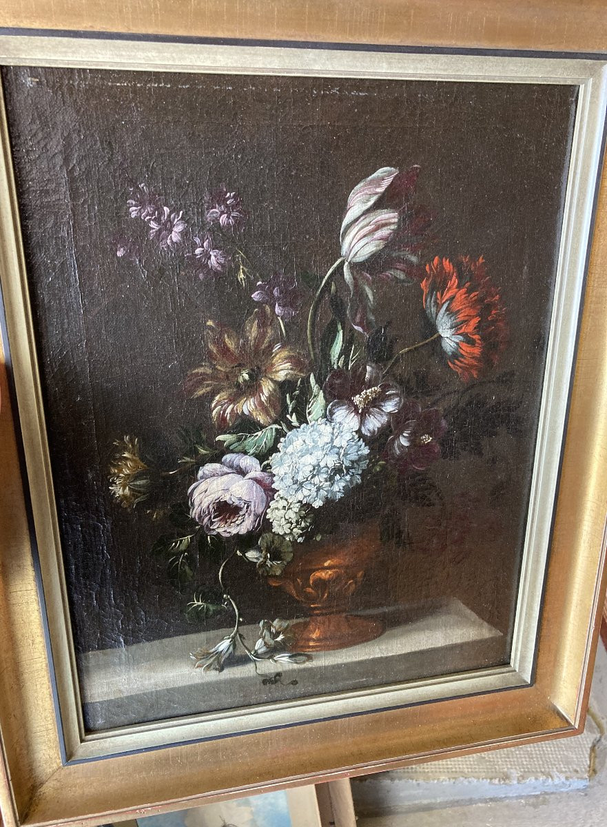 École du Nord XVIIe siècle, Nature morte au Bouquet, huile sur toile-photo-4