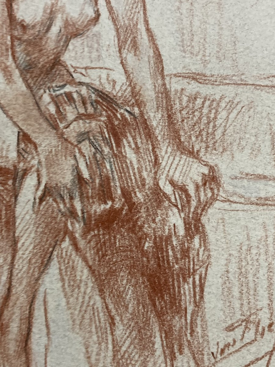 Yves Diey (1892-1984), Female Nude - Portrait De Louise, Sanguine And Black Pencil Drawing-photo-3