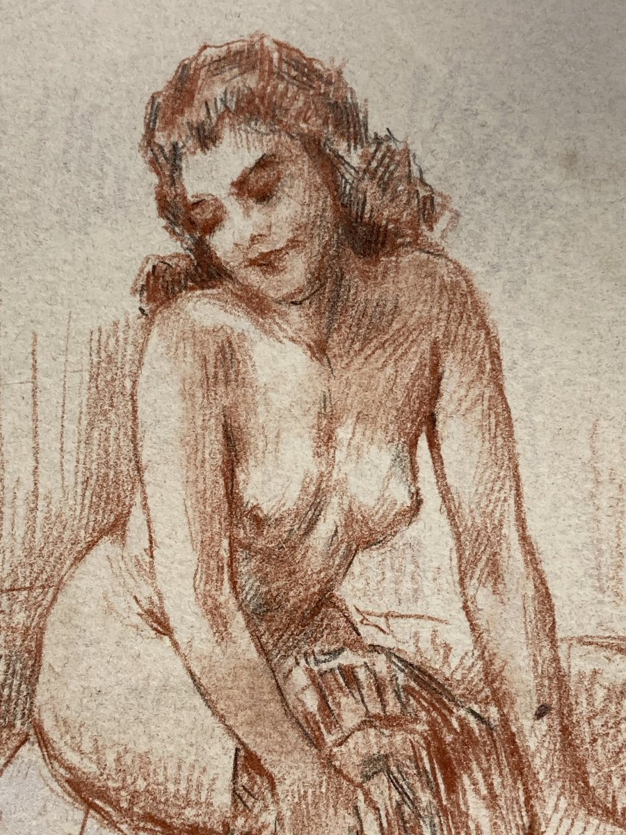 Yves Diey (1892-1984), Female Nude - Portrait De Louise, Sanguine And Black Pencil Drawing-photo-7