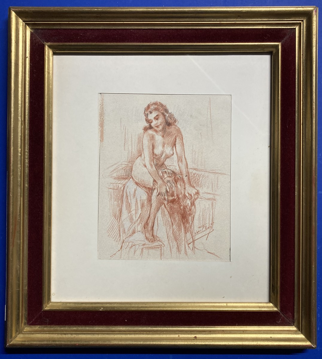 Yves Diey (1892-1984), Female Nude - Portrait De Louise, Sanguine And Black Pencil Drawing