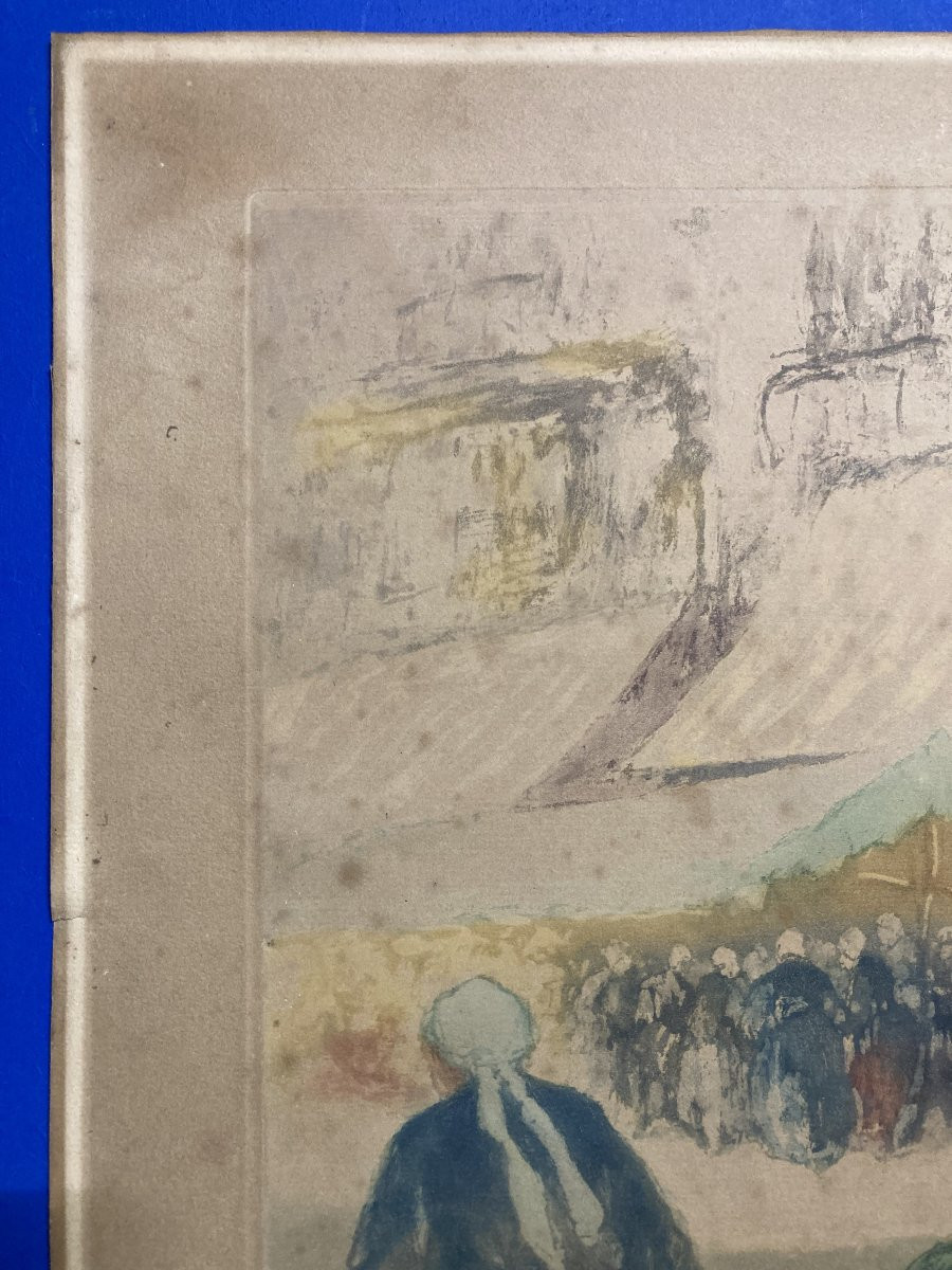 Georges Gobeau, Known As Gobô (1876-1958), The Market Of Douarnenez, Framed Aquatint -photo-3