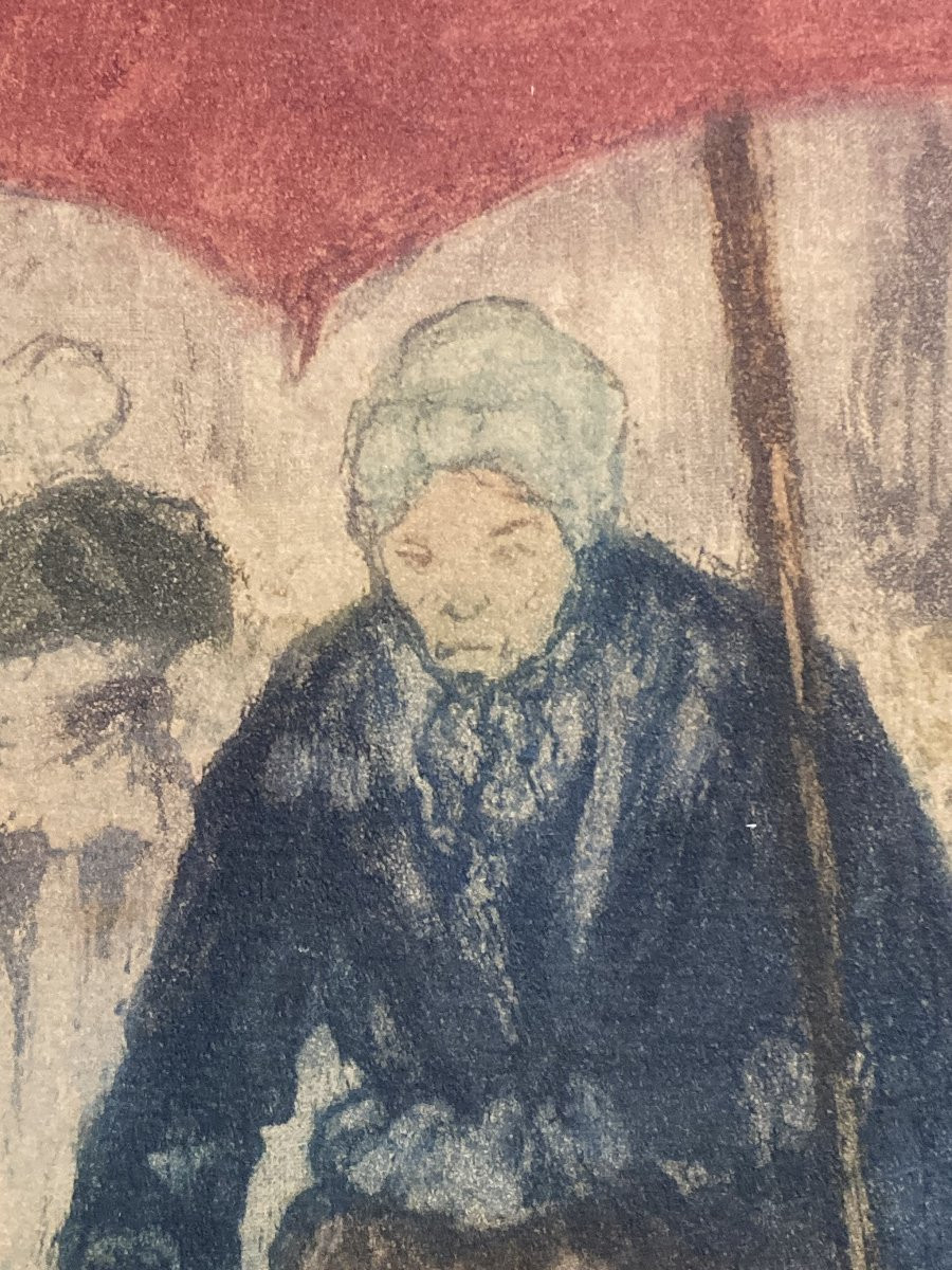 Georges Gobeau, Known As Gobô (1876-1958), The Market Of Douarnenez, Framed Aquatint -photo-5