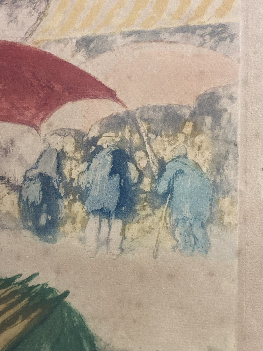 Georges Gobeau, Known As Gobô (1876-1958), The Market Of Douarnenez, Framed Aquatint -photo-7