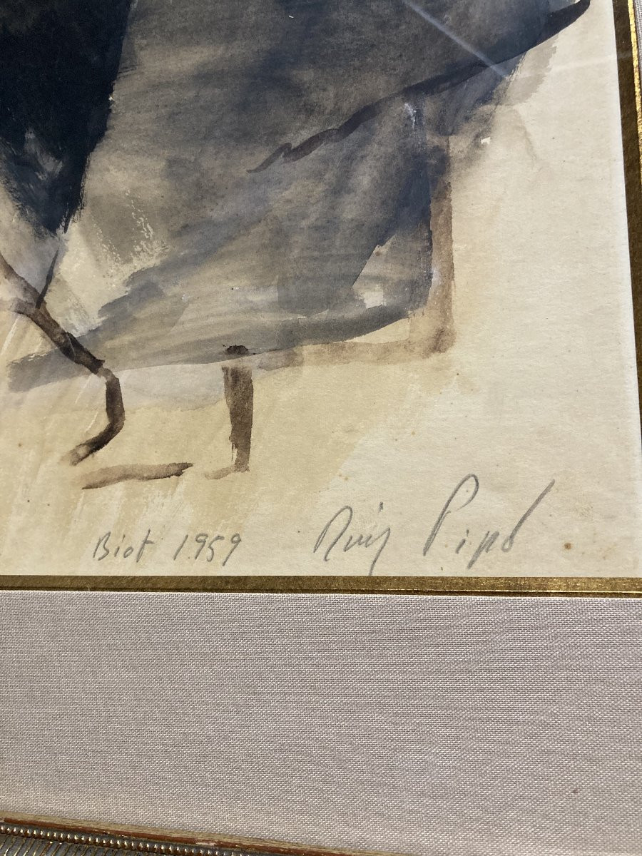 Manolo Ruiz-pipó (1929-1998), Couple Of Biot, Watercolor And Gouache, Signed, 1959, Framed-photo-2