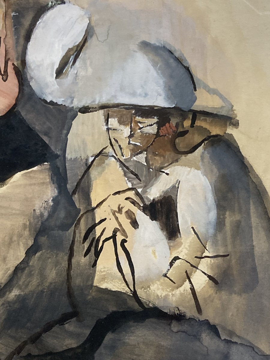 Manolo Ruiz-pipó (1929-1998), Couple Of Biot, Watercolor And Gouache, Signed, 1959, Framed-photo-7