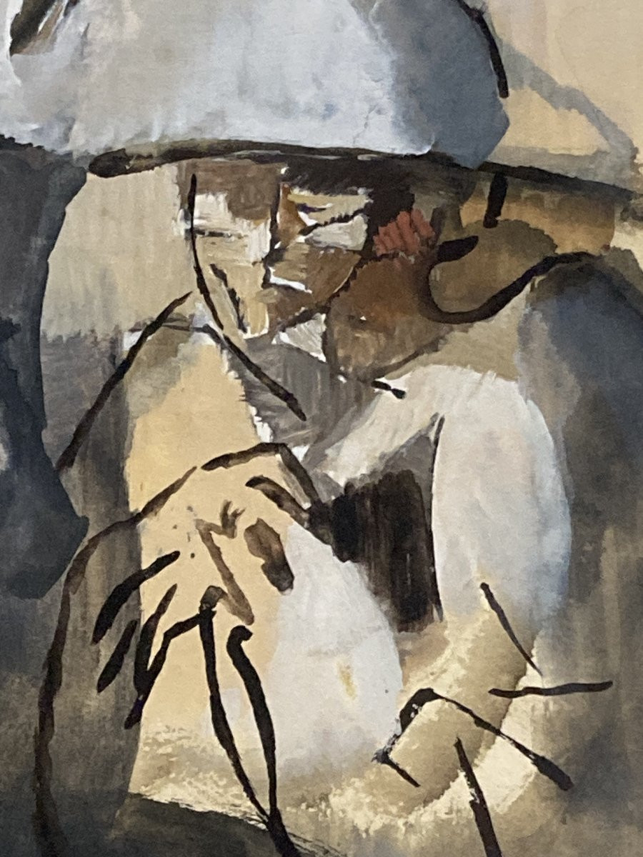 Manolo Ruiz-pipó (1929-1998), Couple Of Biot, Watercolor And Gouache, Signed, 1959, Framed-photo-8