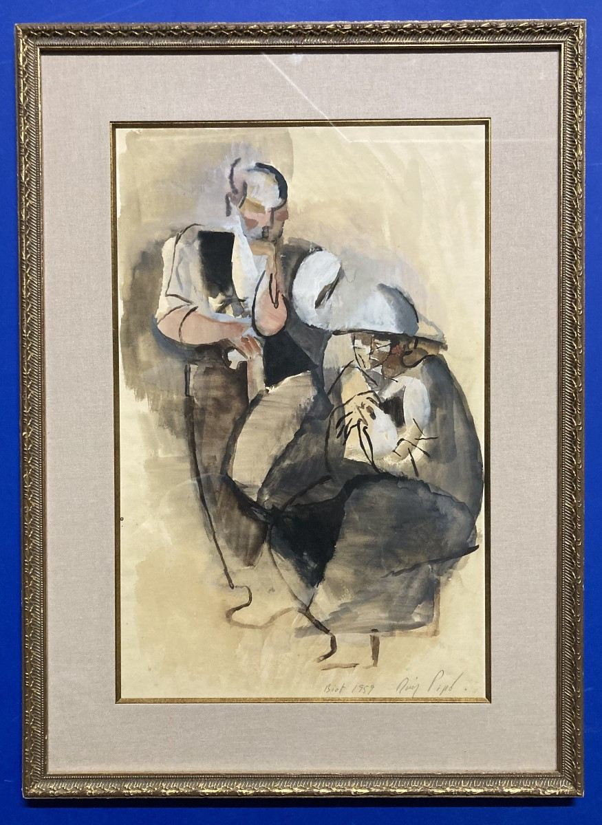 Manolo Ruiz-pipó (1929-1998), Couple Of Biot, Watercolor And Gouache, Signed, 1959, Framed