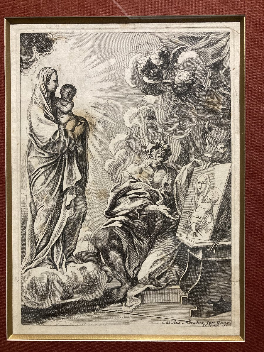 Christoph WEIGEL L'Ancien (1654-1725), Apparition de la Vierge à saint Luc, Burin et Eau-Forte-photo-3
