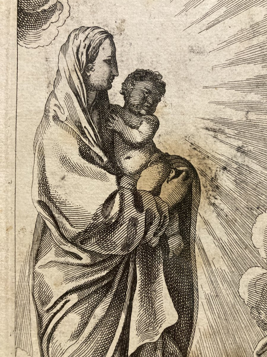 Christoph WEIGEL L'Ancien (1654-1725), Apparition de la Vierge à saint Luc, Burin et Eau-Forte-photo-1