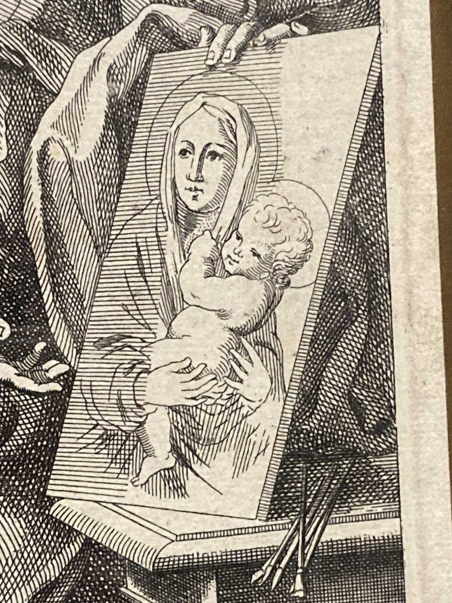 Christoph WEIGEL L'Ancien (1654-1725), Apparition de la Vierge à saint Luc, Burin et Eau-Forte-photo-5