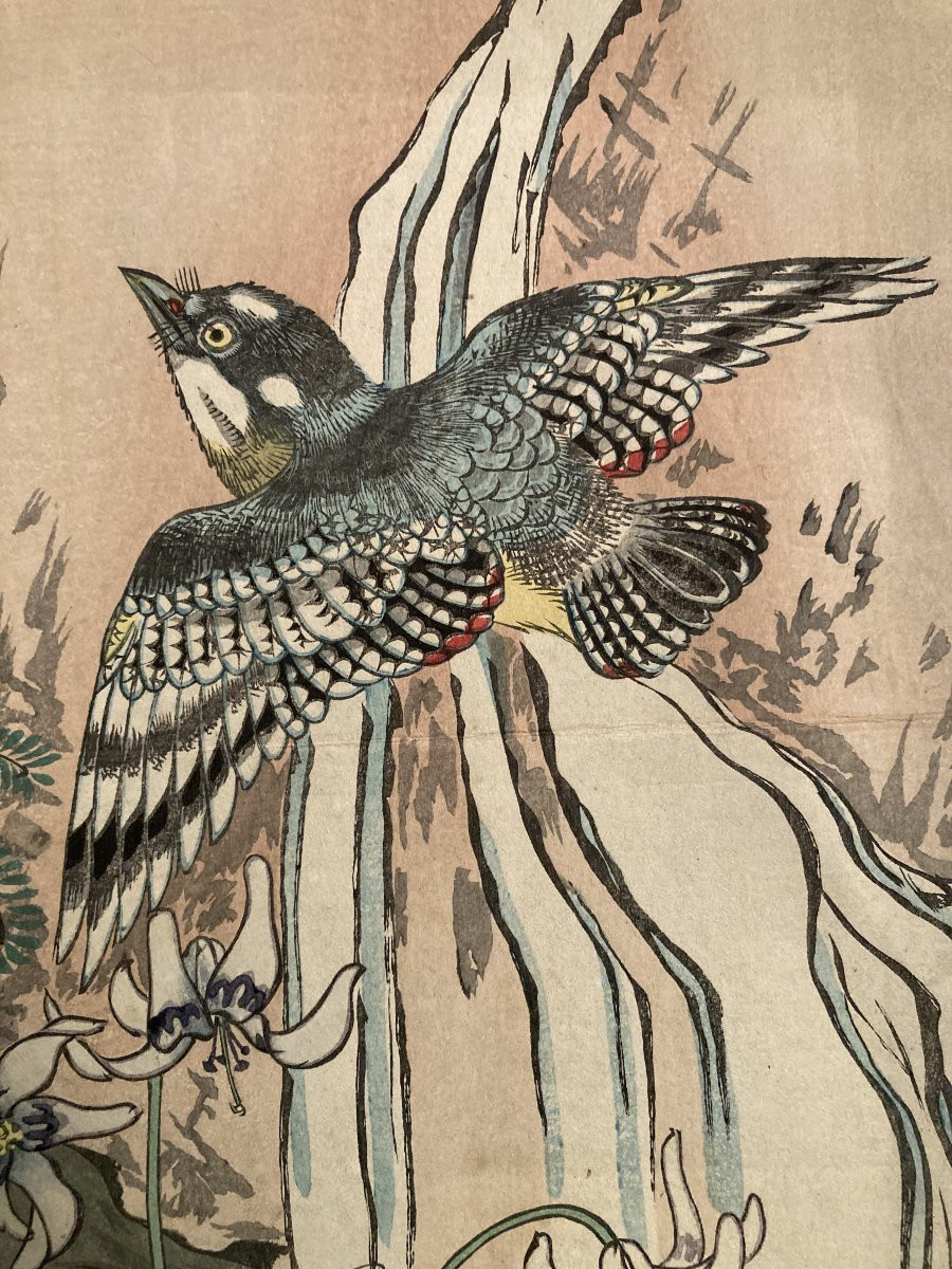 Nakayama Sūgakudō (active 1850-1870), Woodpecker And Erythronium Japonicum, Japanese Print 1859-photo-2