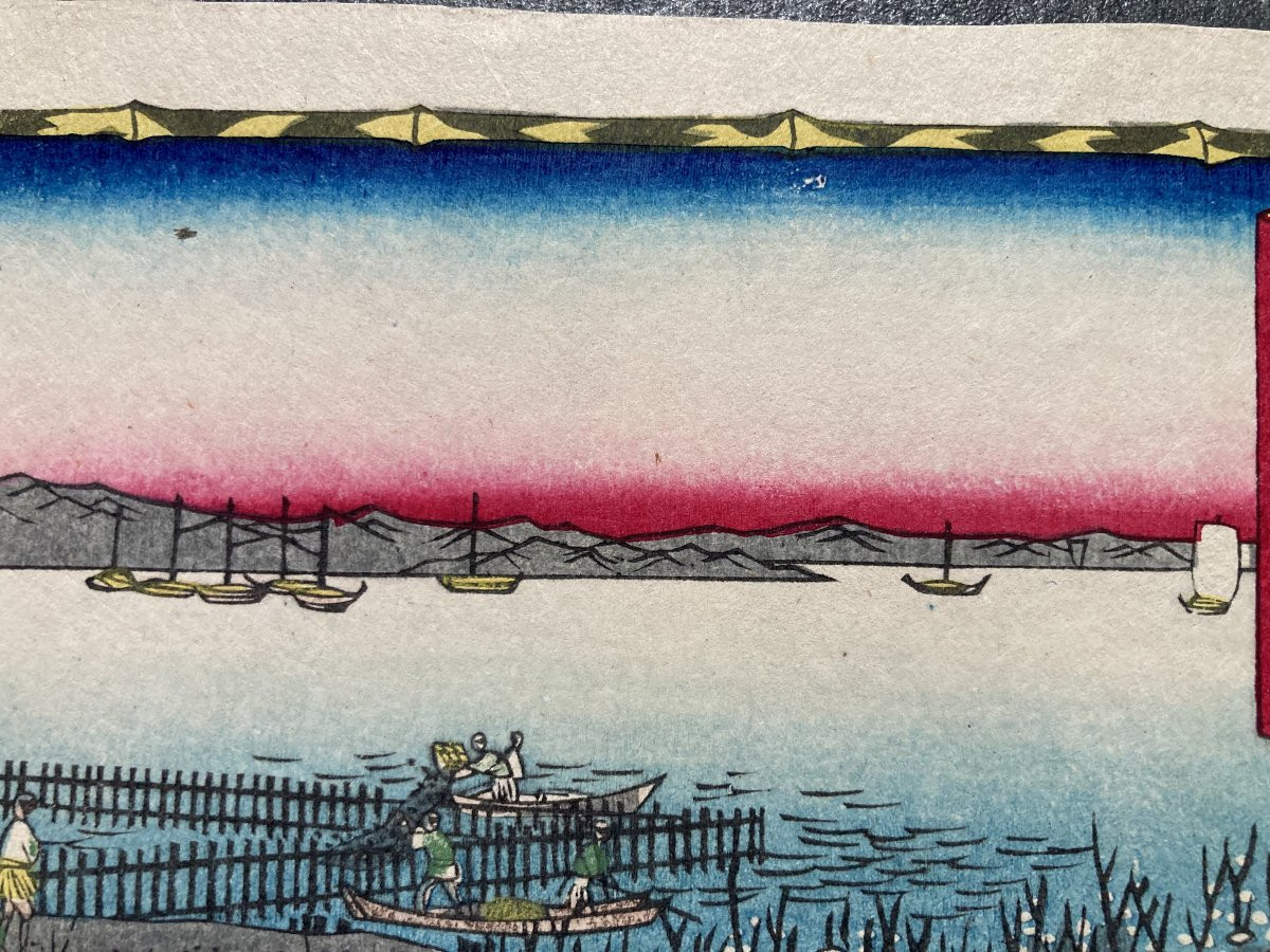 Tokubei ANDO (1842-1894) dit HIROSHIGE III, L'ostréiculture à Hiroshima, Estampe Japonaise-photo-3