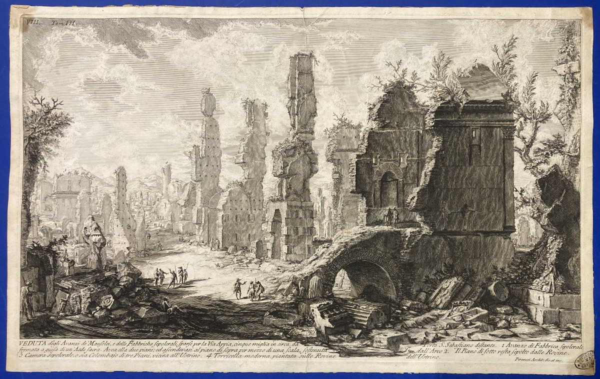 Giovanni Battista PIRANESI (1720-1778), Veduta degli avanzi de mausolei, Eau-forte originale 