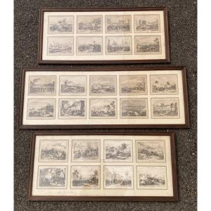 Ensemble de 26 lithographies "La France Militaire" assemblées sous trois encadrements d'époque.