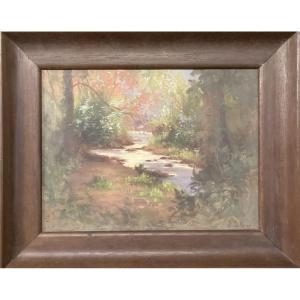 French School, 20th Century, Landscape With A Stream, Oil On Canvas, Signed