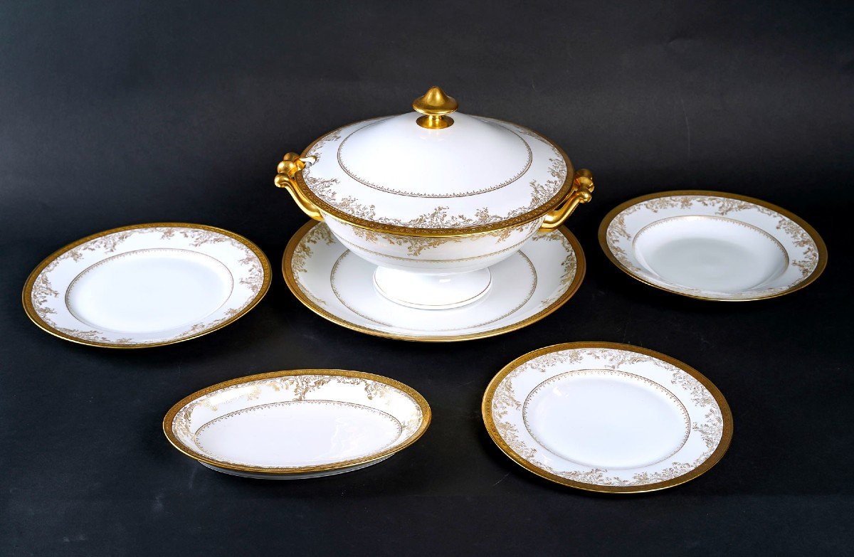 Service de Table en Porcelaine de Luxe | Collection Diplomate Haviland | Blanc et Or | Ensemble pour 12 personnes - 53 Pièces