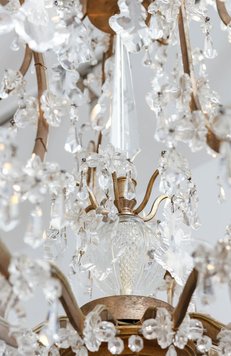 Lustre Rare en Cristal Taillé à la Main – Italie, XVIIIe Siècle, avec Détails en Bronze-photo-1