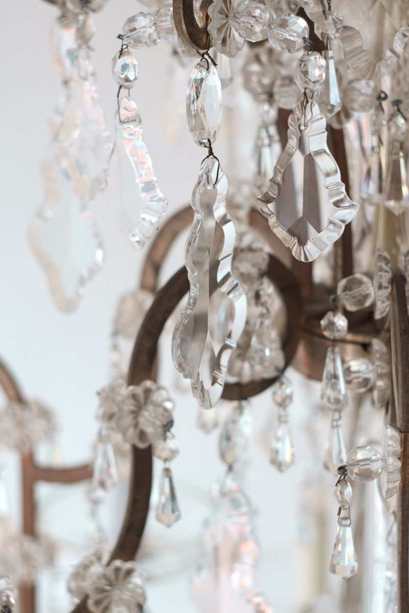 Lustre Rare en Cristal Taillé à la Main – Italie, XVIIIe Siècle, avec Détails en Bronze-photo-2