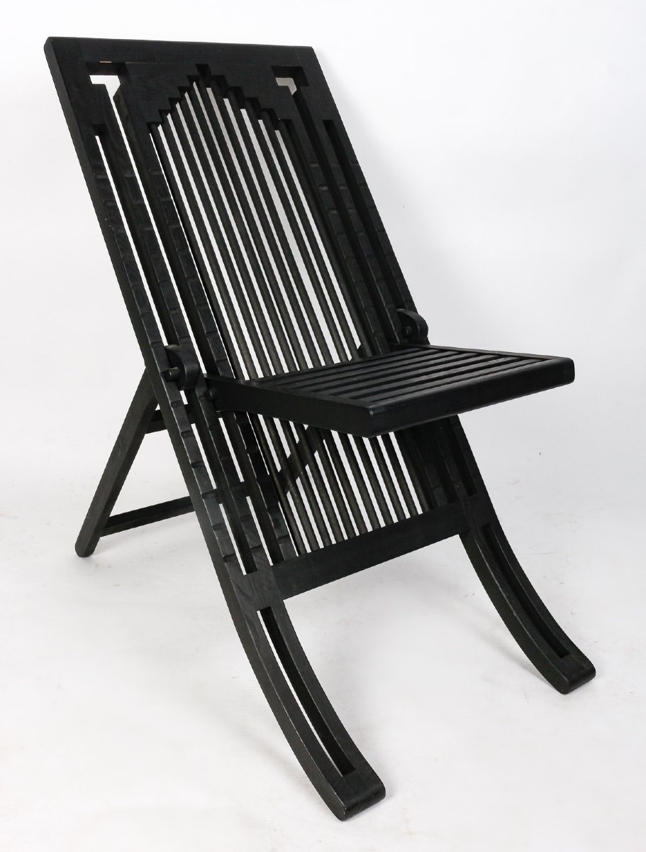 Paire de chaises modulaires vintage en bois laqué – Design français rare des années 1980-photo-6