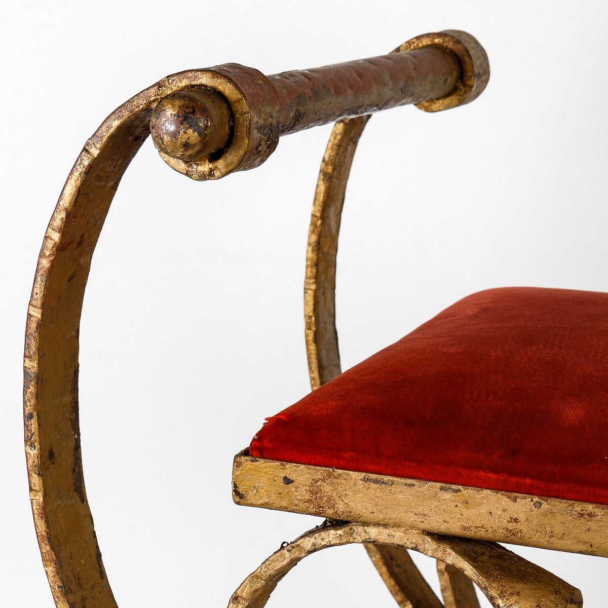 Paire de sièges curules Art Déco en fer forgé doré – Luxe des années 1930-1940-photo-2