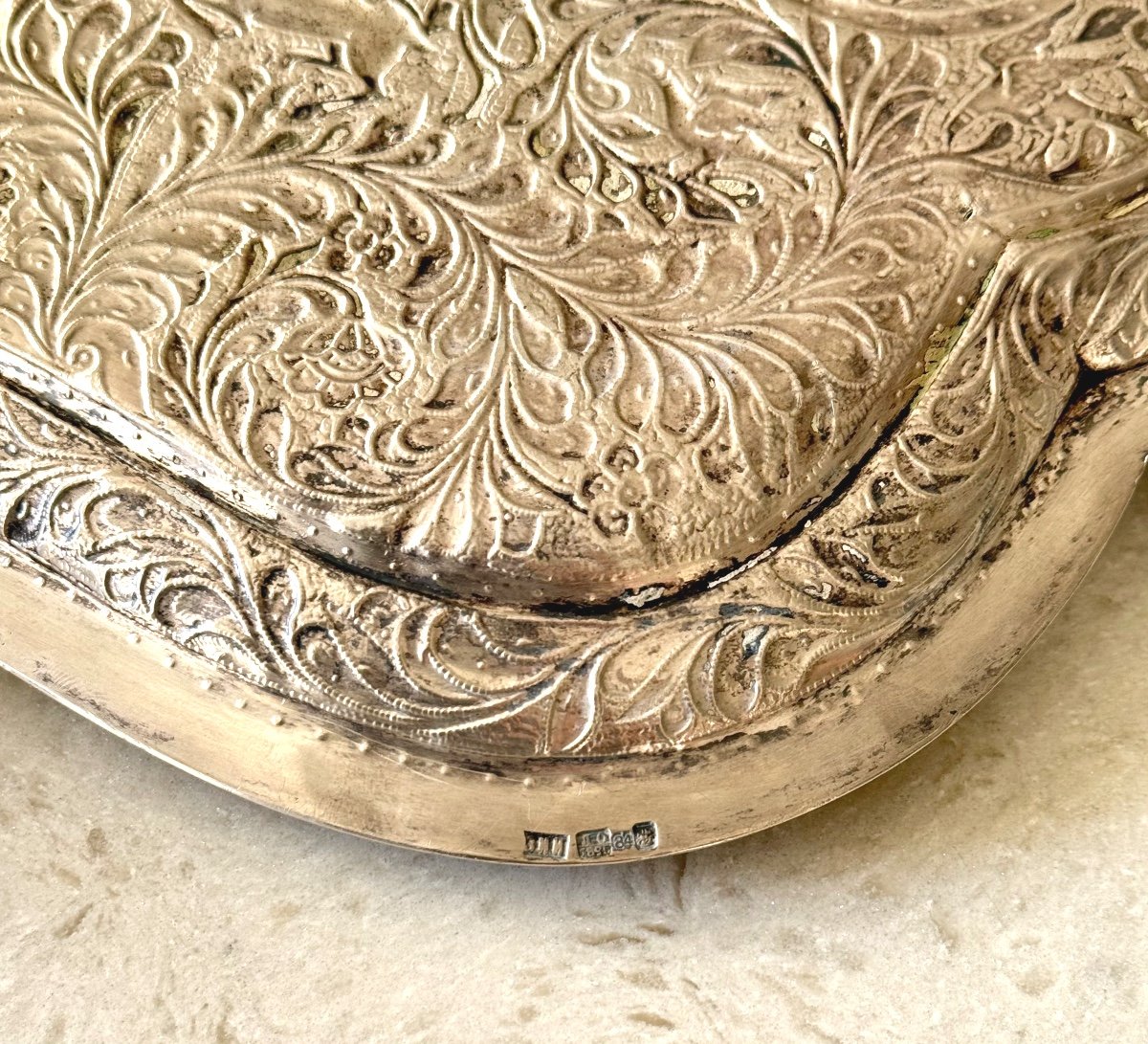 Rare Plateau En Argent 84- Empire  Russe - Gravure Baroque Artisanale , 1895 -photo-2