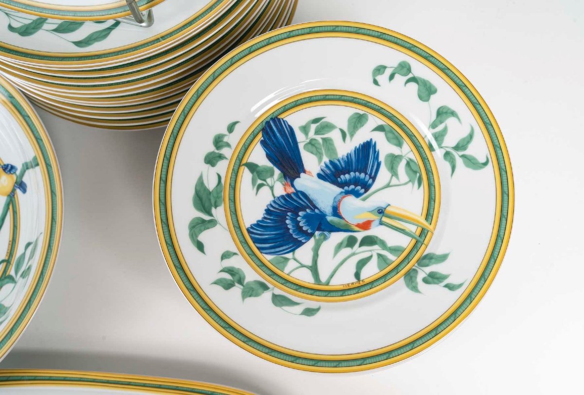 Rare Service Hermès « Toucans » En Porcelaine De Limoges | 1986 | 40 Pièces | Pour 12 Personnes-photo-4