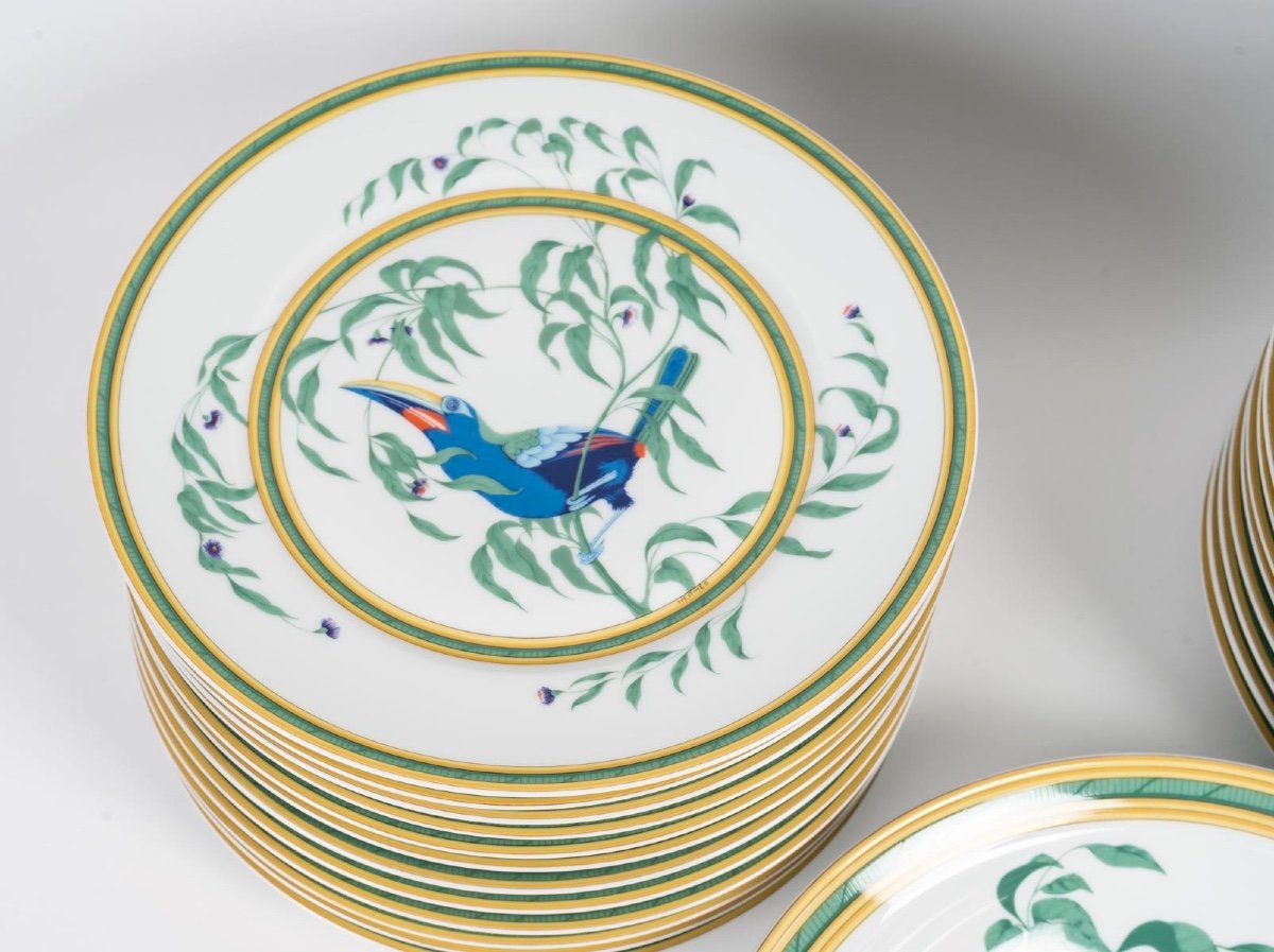 Rare Service Hermès « Toucans » En Porcelaine De Limoges | 1986 | 40 Pièces | Pour 12 Personnes-photo-5