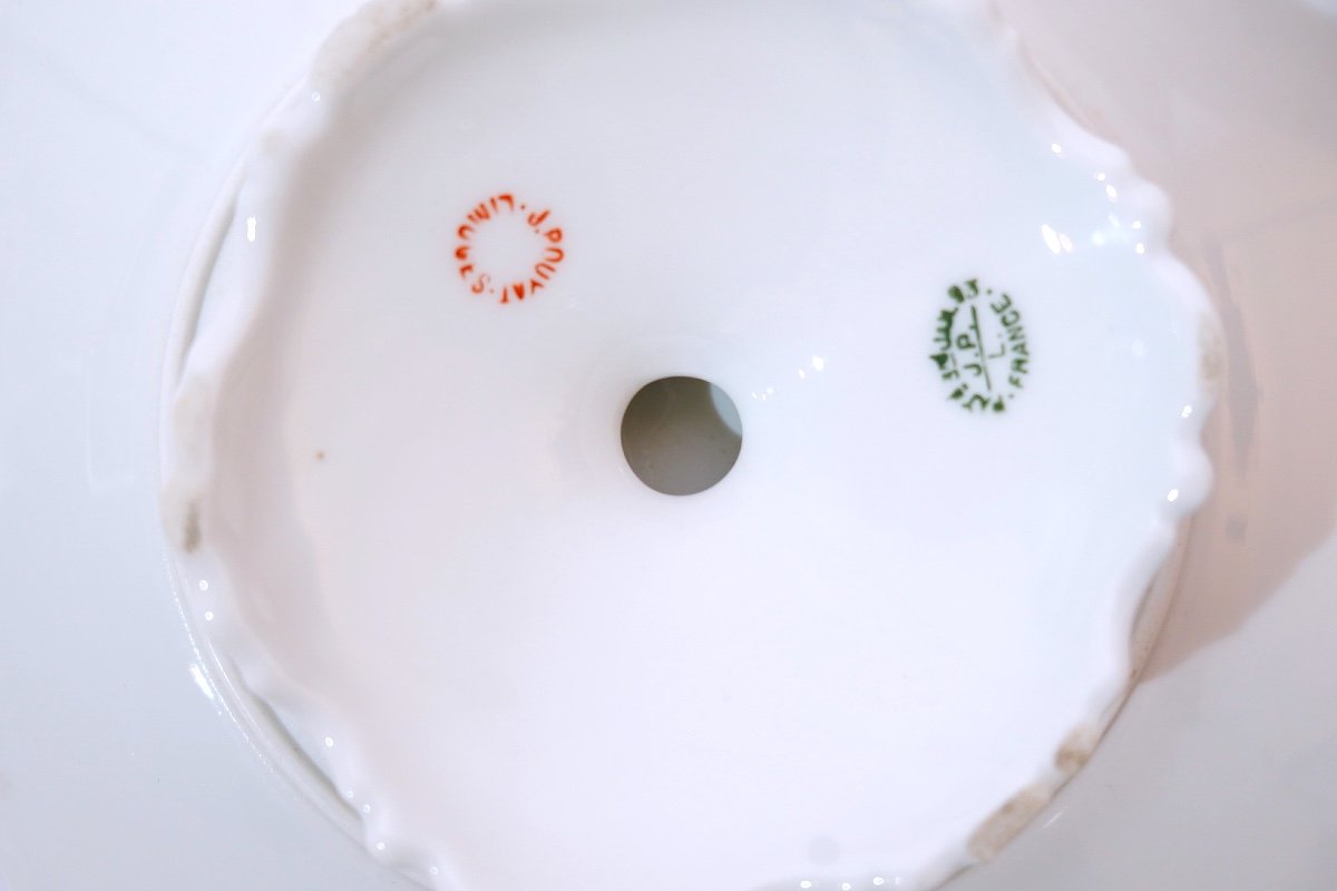 Limoges Porcelain Dinner Service │ Jean Pouyat Manufacture│blue And Red Floral Decor│99 Pieces-photo-3