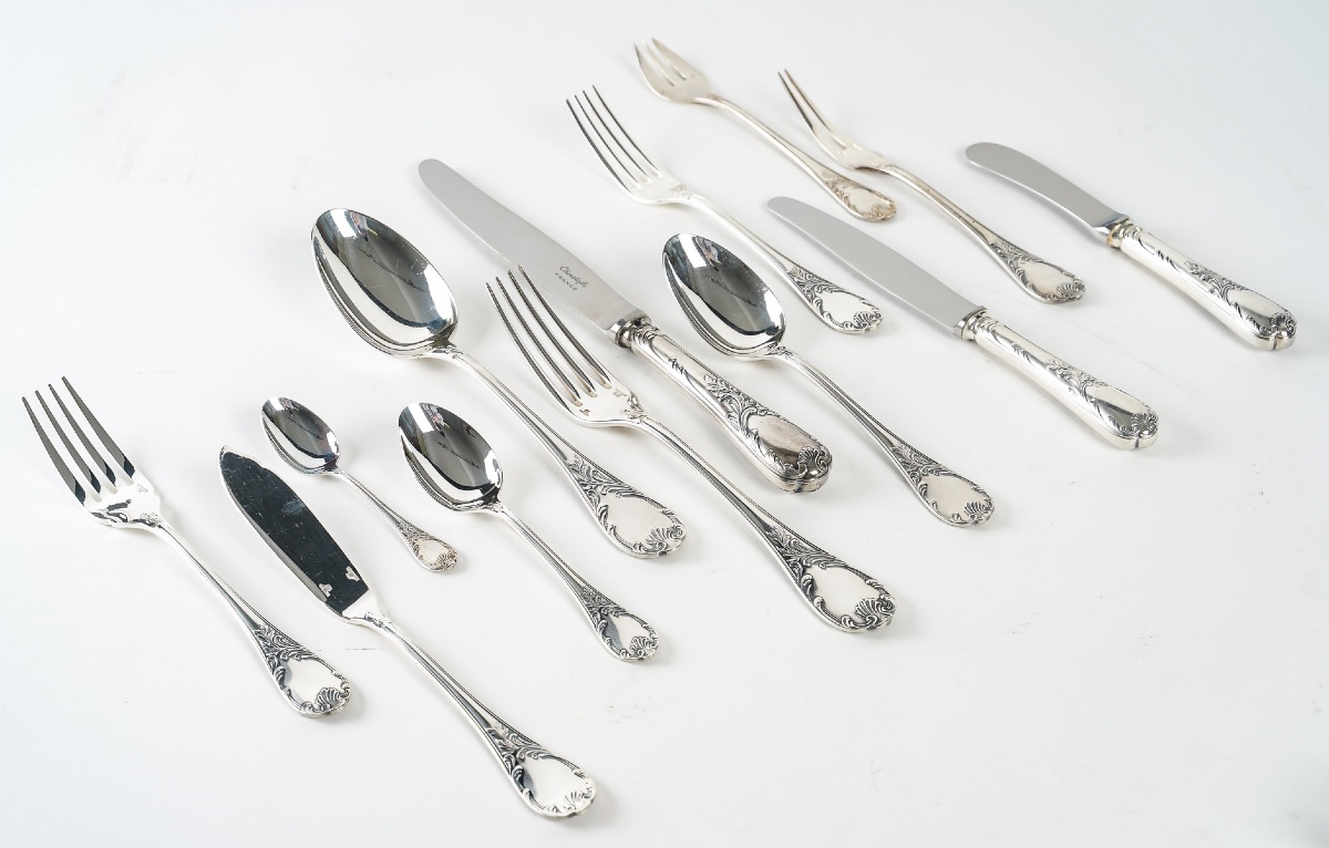Christofle Marly Silver-plated Flatware Set – 144 Pieces For 12 Guests – Excellent Condition-photo-4