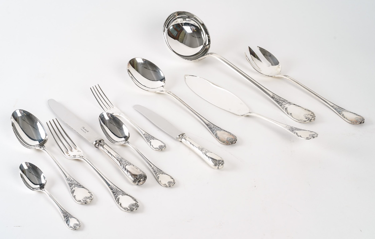 Christofle Marly Silver-plated Flatware Set – 144 Pieces For 12 Guests – Excellent Condition-photo-6