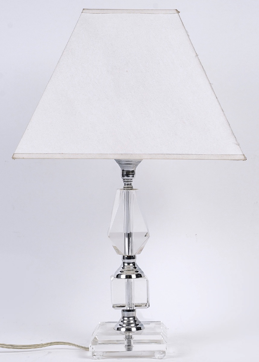 Pair Of Vintage Cut Crystal And Chrome Metal Lamps –20th Cent-  Art Deco Style - Good Condition-photo-3